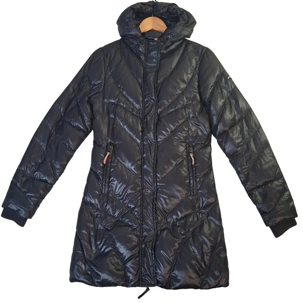 Kjus Womens Black Goose Down Puffer Parka Women's Small Hooded Quilted Jacket